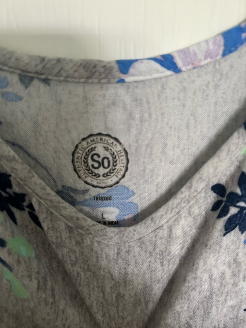 SO Gray Floral Scoop Neck Top with Blue and Pink Accents - Picture 3 of 4